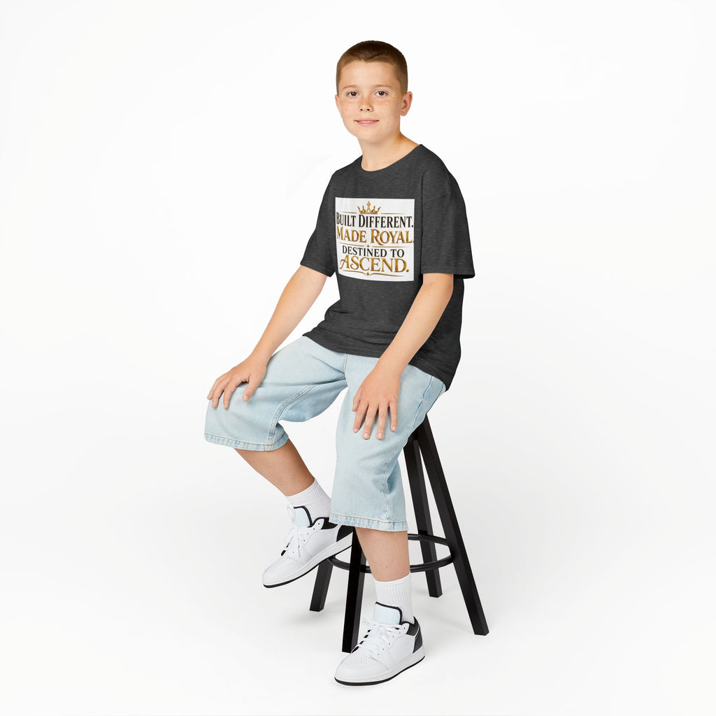 Kids Tee — "Built Different. Made Royal. Destined to Ascend." Gold Crown Graphic
