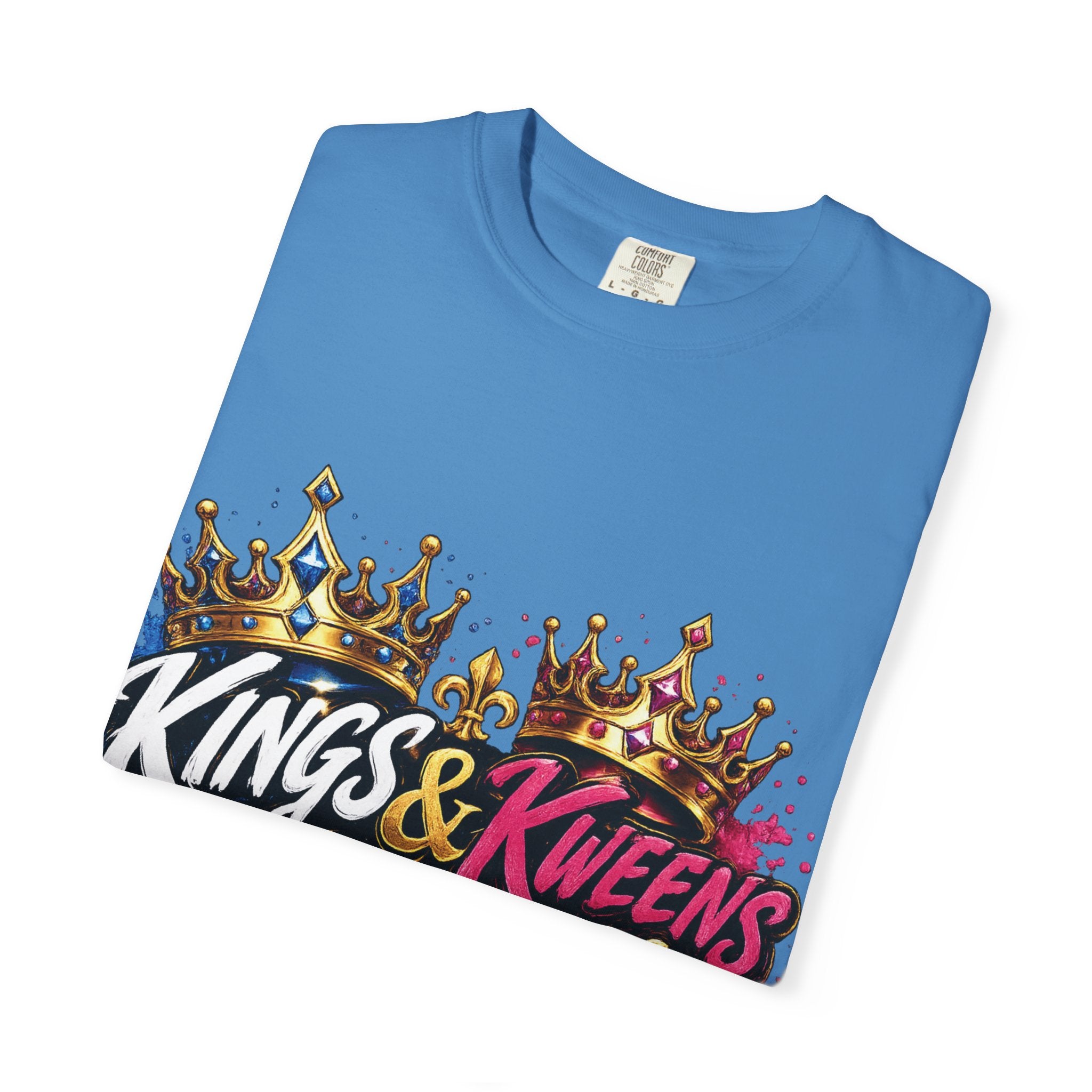 Kings & Kweens Ascend t-shirt | Crown graffiti lettering, colorful drip design