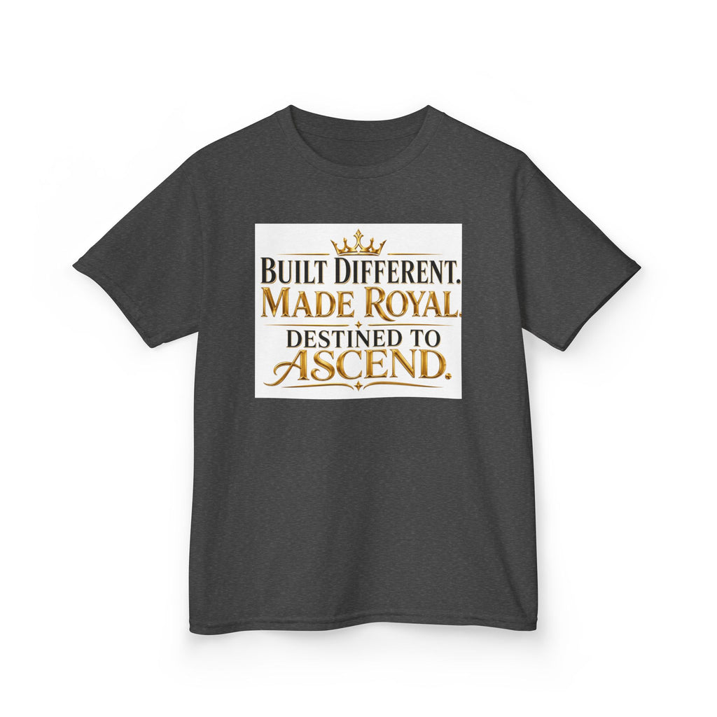 Kids Tee — "Built Different. Made Royal. Destined to Ascend." Gold Crown Graphic