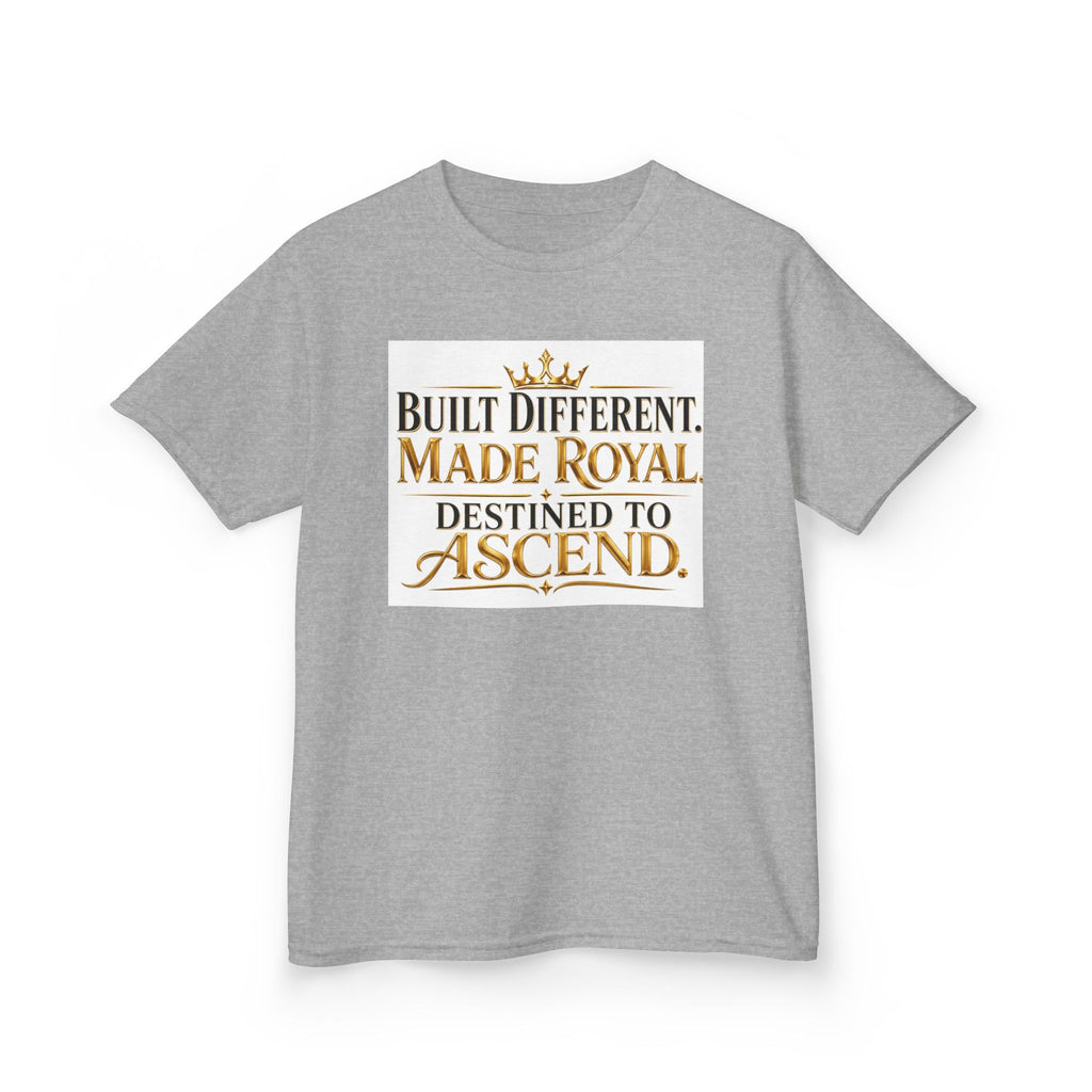 Kids Tee — "Built Different. Made Royal. Destined to Ascend." Gold Crown Graphic
