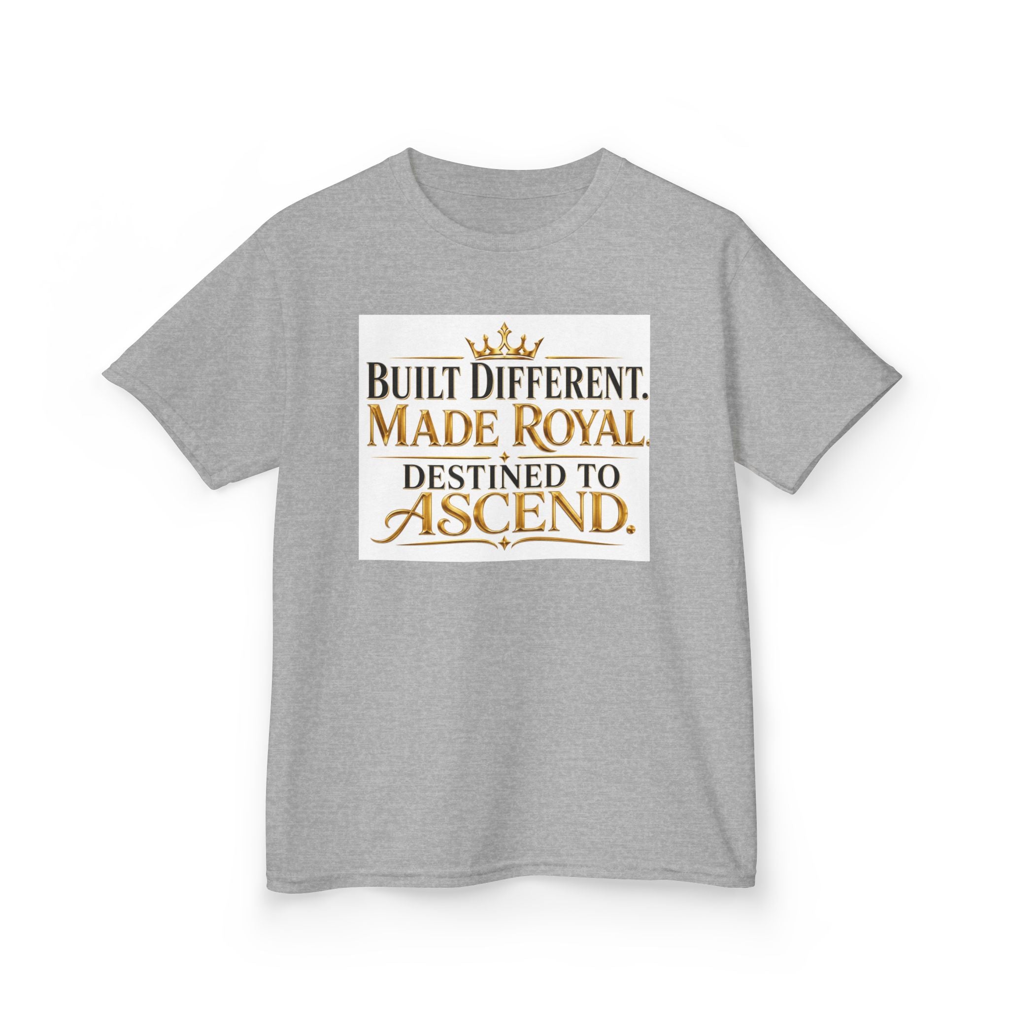 Kids Tee — "Built Different. Made Royal. Destined to Ascend." Gold Crown Graphic