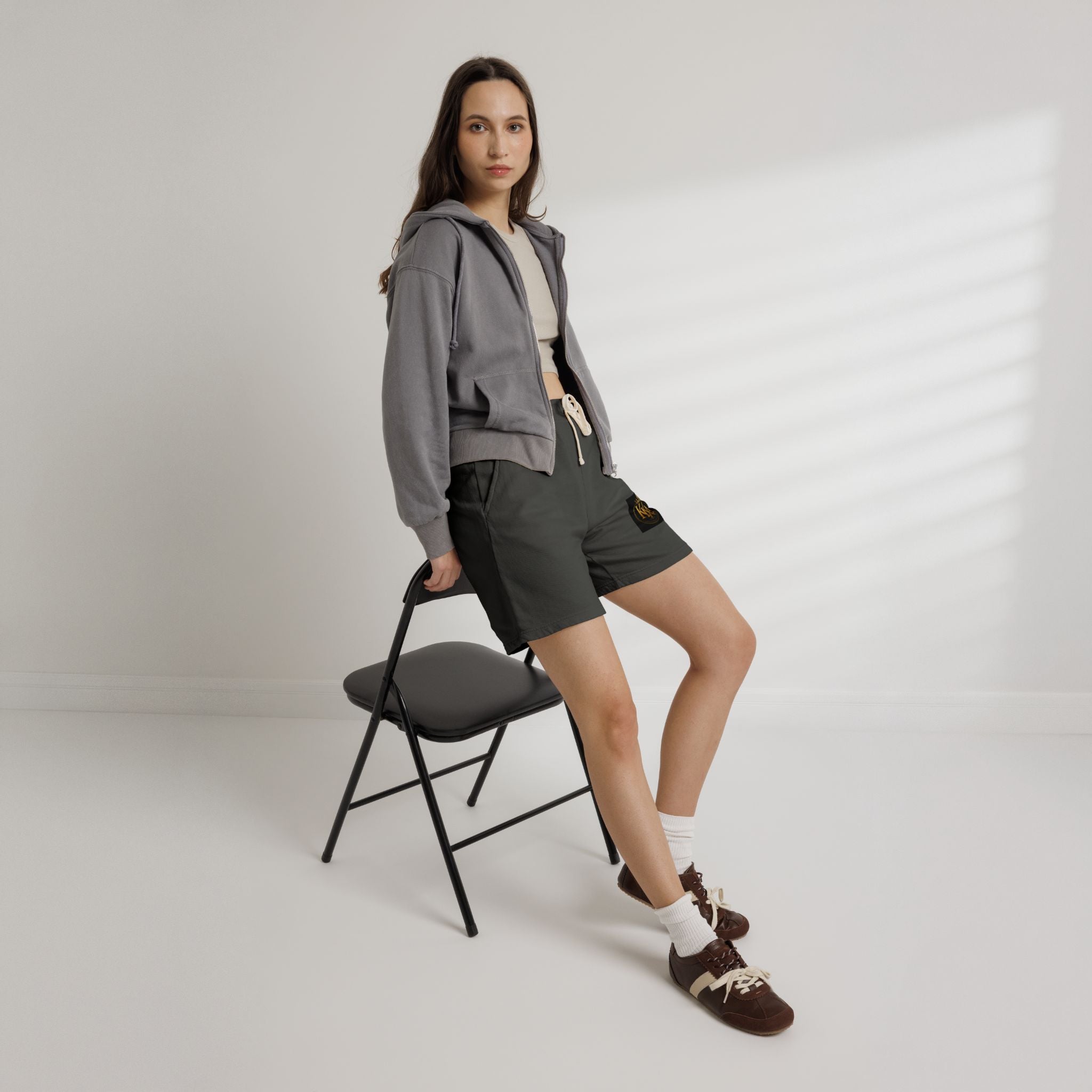 KKA Crown Logo Fleece Sweat Shorts — Garment-Dyed Casual Lounge Shorts