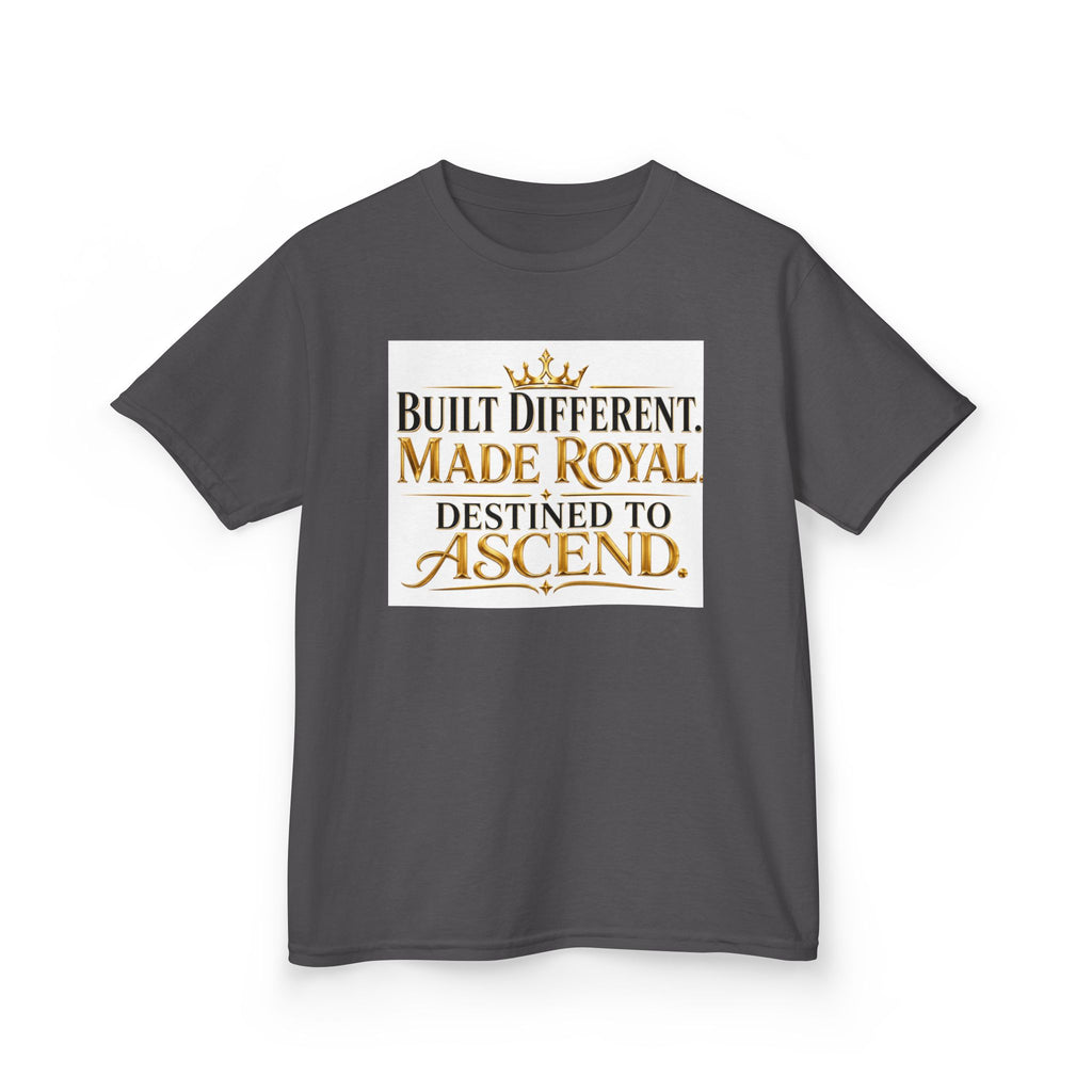 Kids Tee — "Built Different. Made Royal. Destined to Ascend." Gold Crown Graphic