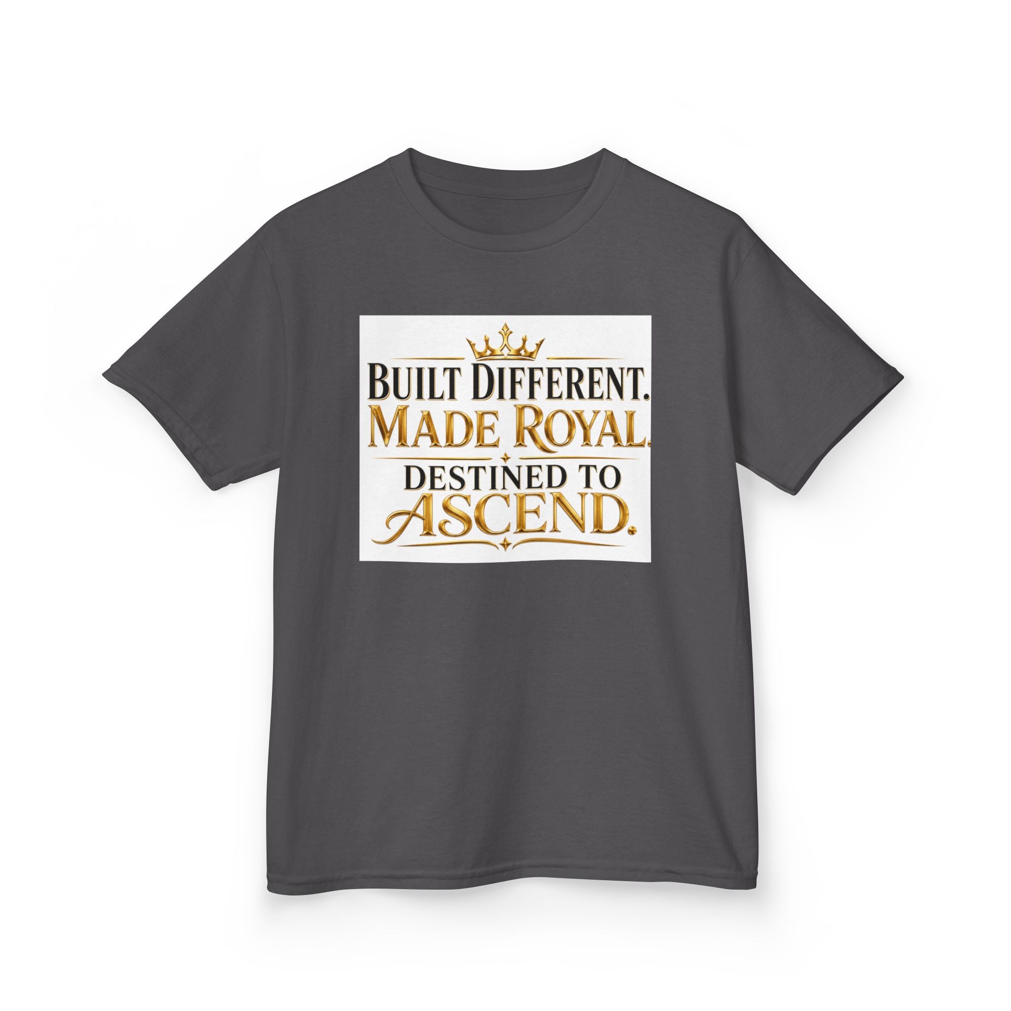 Kids Tee — "Built Different. Made Royal. Destined to Ascend." Gold Crown Graphic