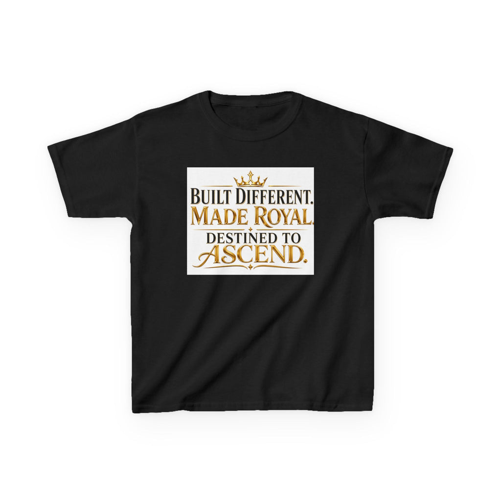 Kids Tee — "Built Different. Made Royal. Destined to Ascend." Gold Crown Graphic