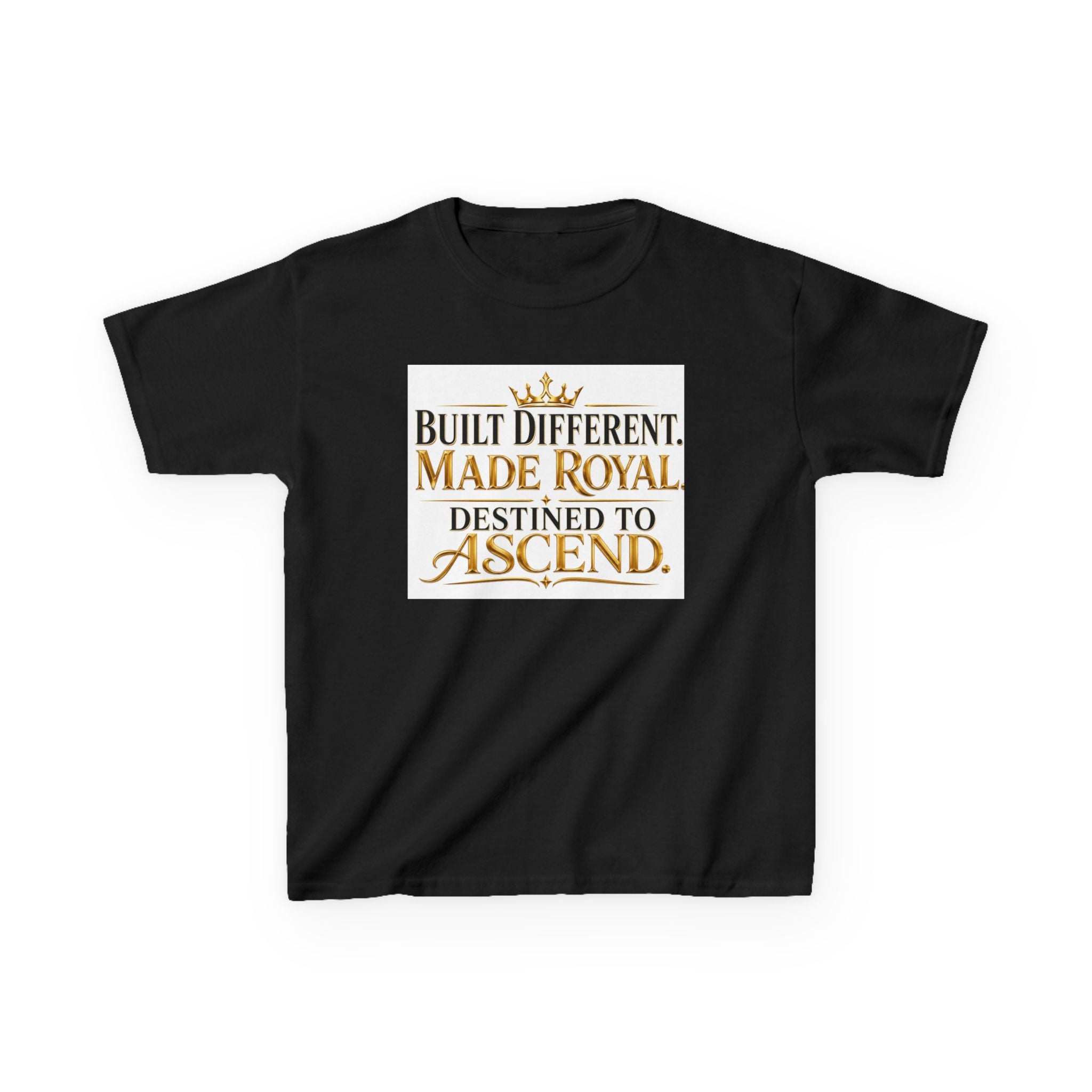 Kids Tee — "Built Different. Made Royal. Destined to Ascend." Gold Crown Graphic