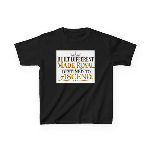 Kids Tee — "Built Different. Made Royal. Destined to Ascend." Gold Crown Graphic