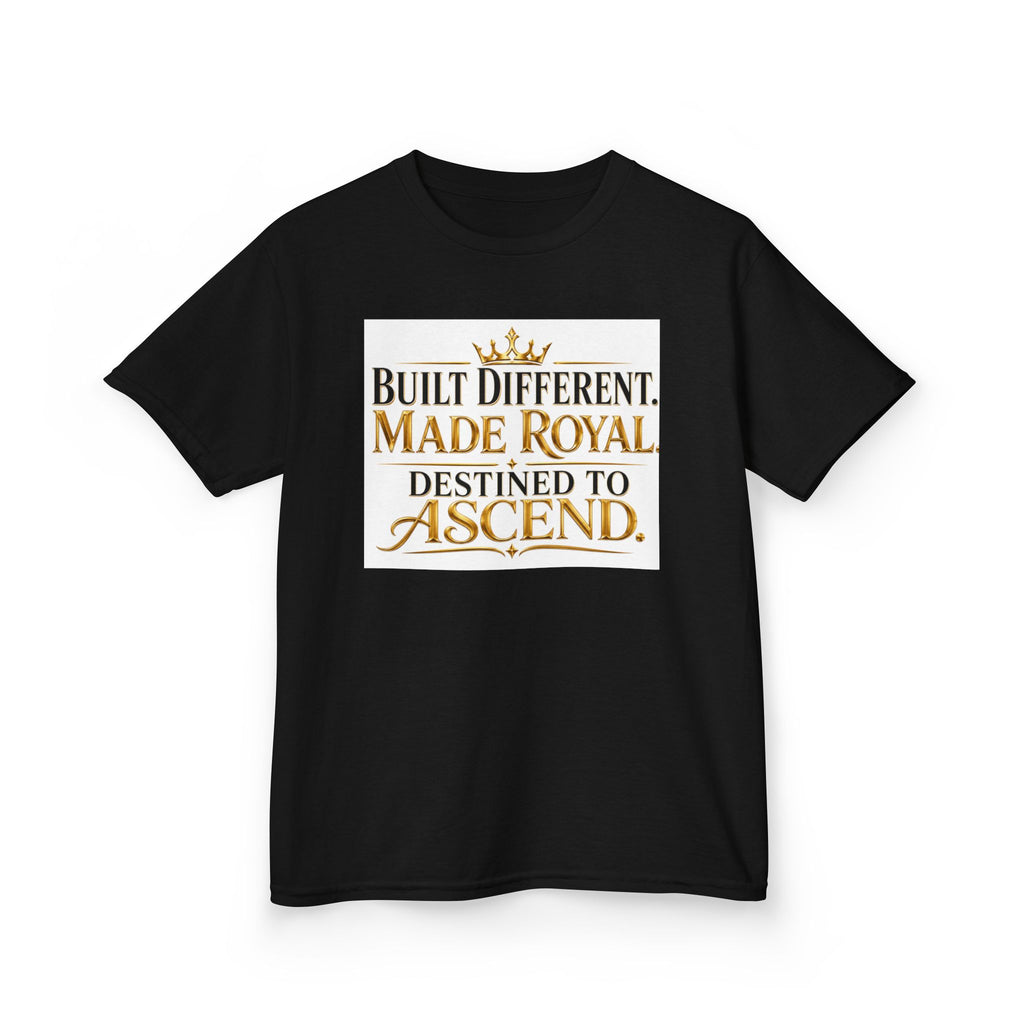 Kids Tee — "Built Different. Made Royal. Destined to Ascend." Gold Crown Graphic