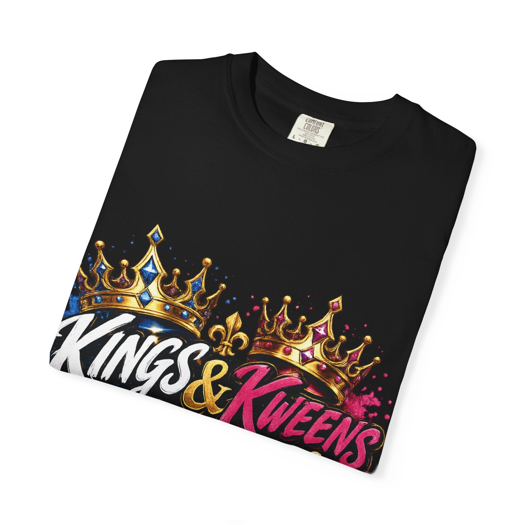 Kings & Kweens Ascend t-shirt | Crown graffiti lettering, colorful drip design