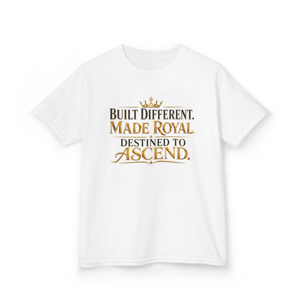 Kids Tee — "Built Different. Made Royal. Destined to Ascend." Gold Crown Graphic