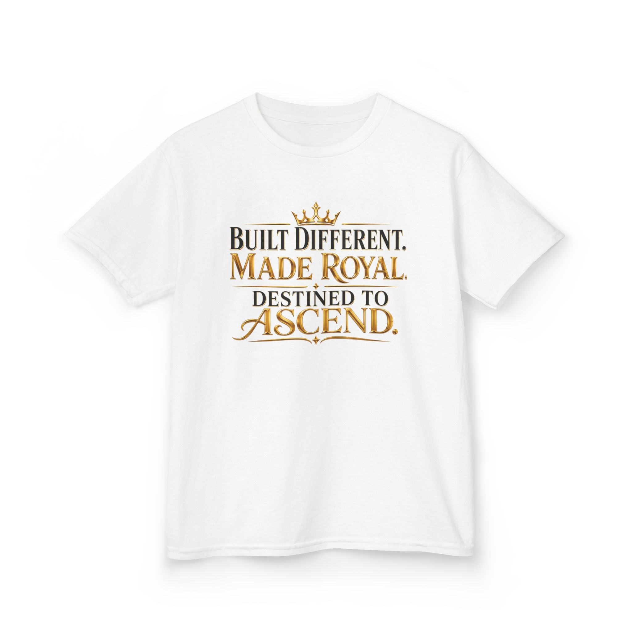 Kids Tee — "Built Different. Made Royal. Destined to Ascend." Gold Crown Graphic