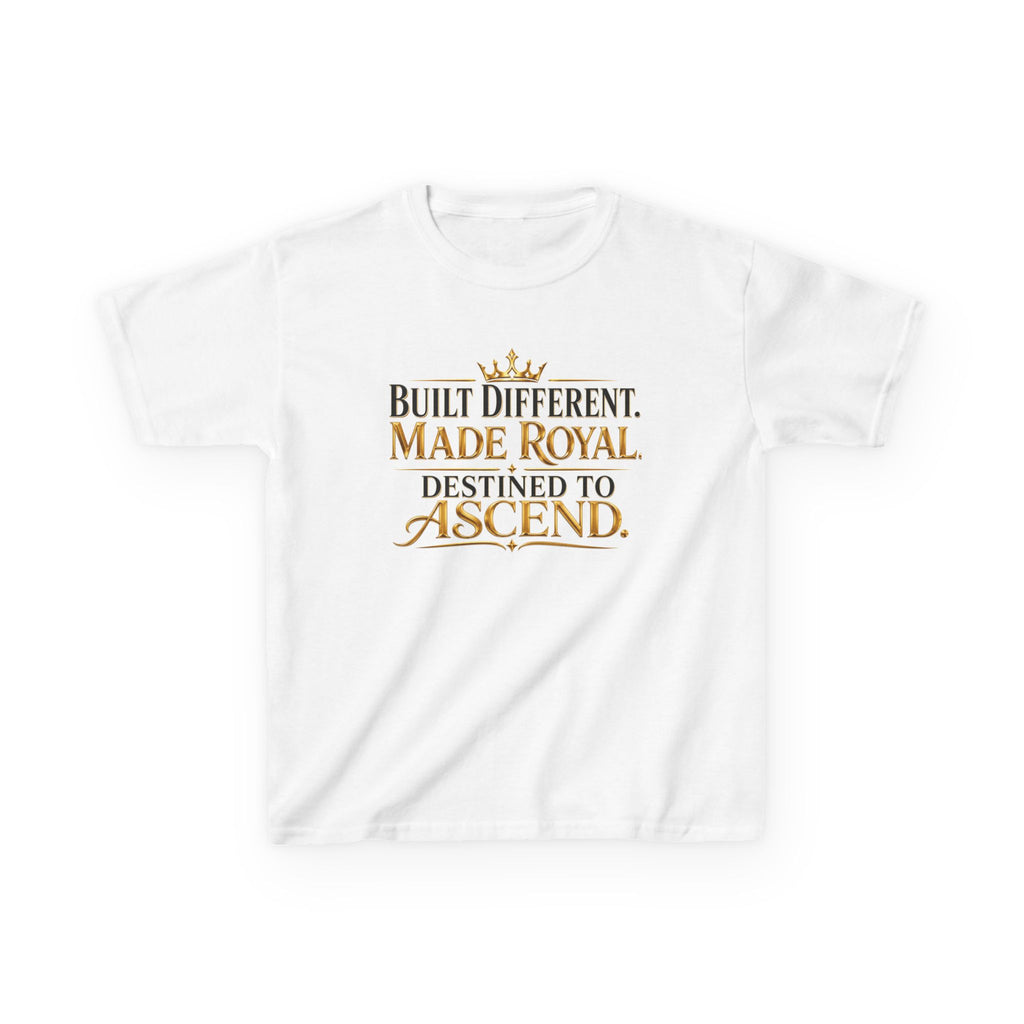 Kids Tee — "Built Different. Made Royal. Destined to Ascend." Gold Crown Graphic