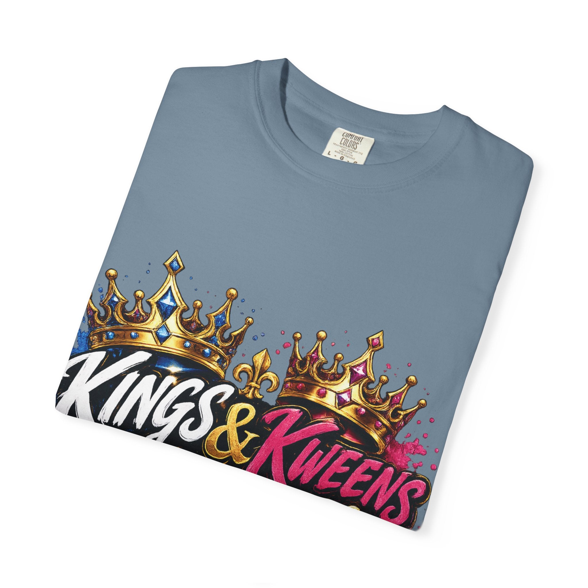 Kings & Kweens Ascend t-shirt | Crown graffiti lettering, colorful drip design