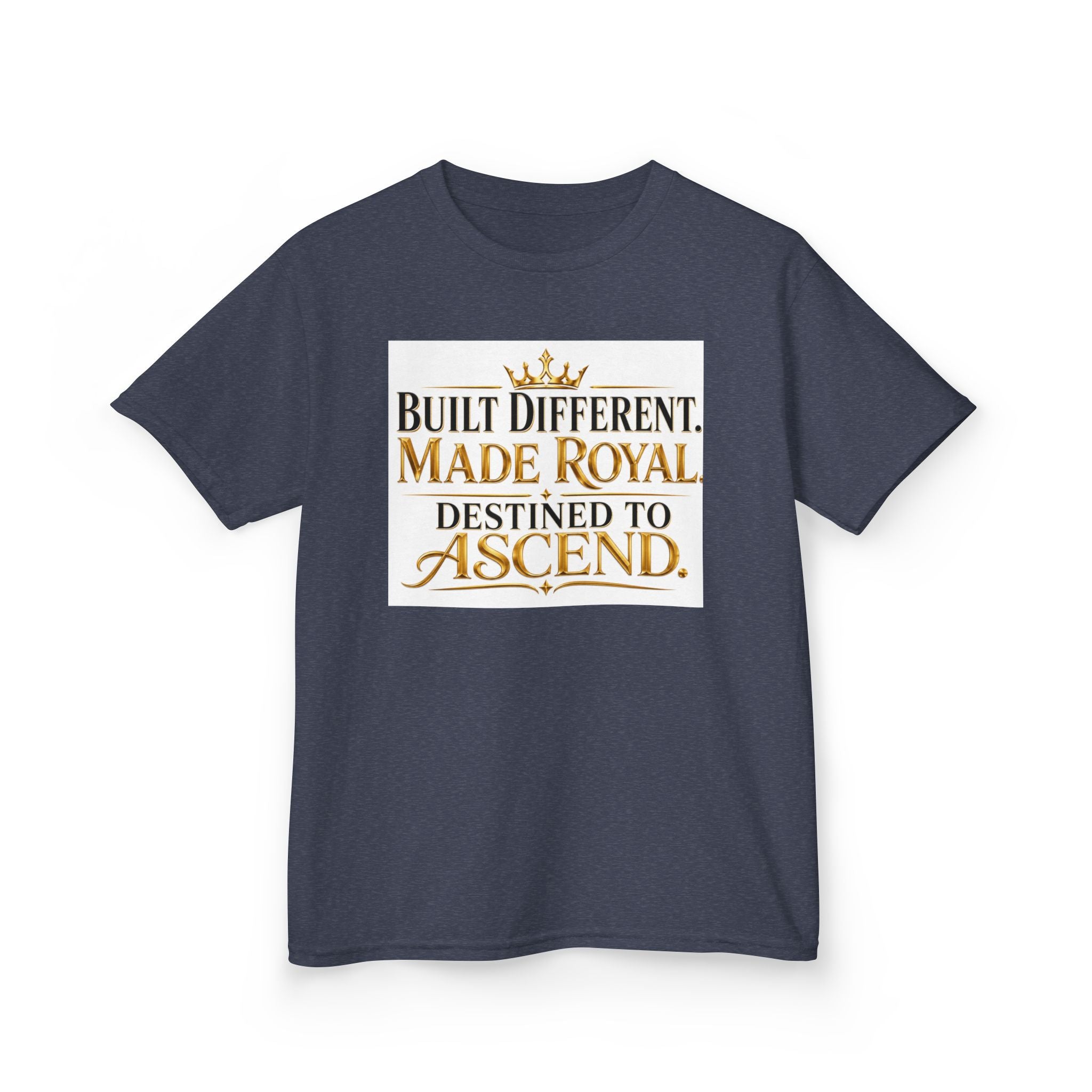 Kids Tee — "Built Different. Made Royal. Destined to Ascend." Gold Crown Graphic