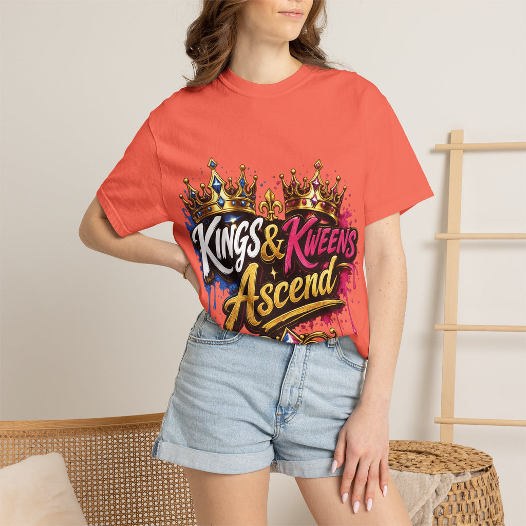 Kings & Kweens Ascend t-shirt | Crown graffiti lettering, colorful drip design