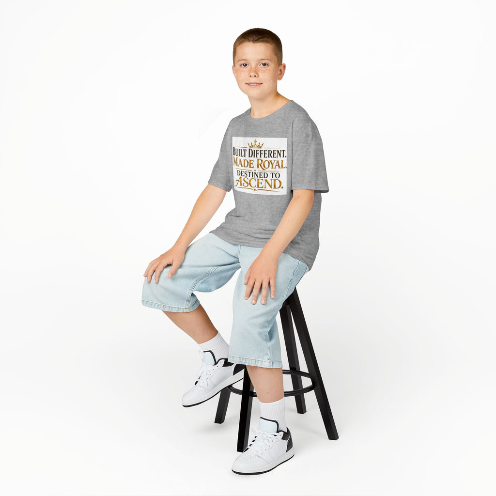 Kids Tee — "Built Different. Made Royal. Destined to Ascend." Gold Crown Graphic