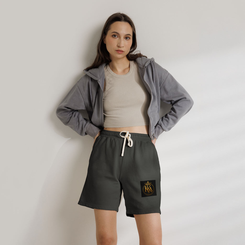 KKA Crown Logo Fleece Sweat Shorts — Garment-Dyed Casual Lounge Shorts