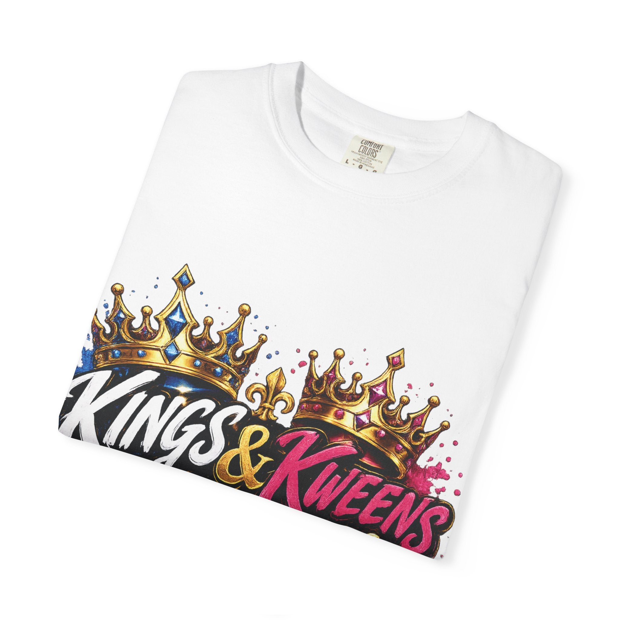 Kings & Kweens Ascend t-shirt | Crown graffiti lettering, colorful drip design